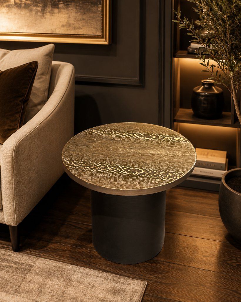 Lot 626: A Contemporary Textured Wood Column Side Table constructed from wood