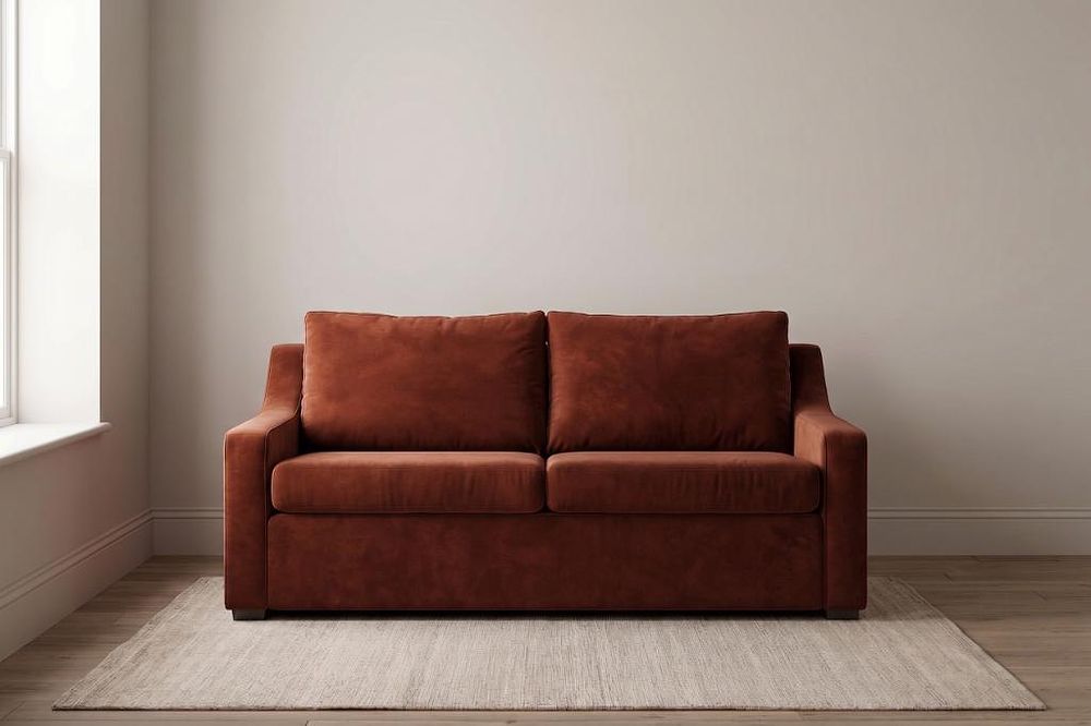 Lot 995: Kor Furniture Terracotta / Rust Luxury Velvet Upholstered Sofa Custom-manufactured to exceptional