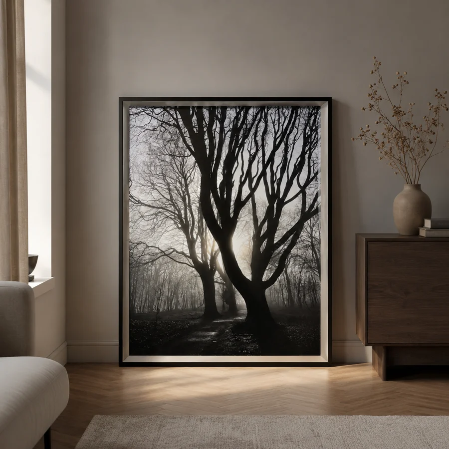 Lot 1053: Forest black and white print wall art Atmospheric Forest Wall Art piece