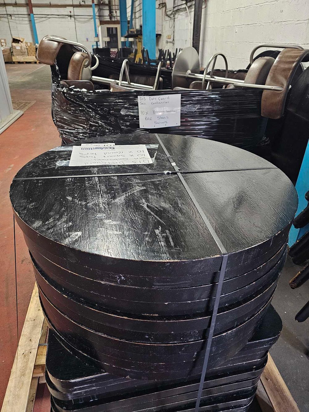 Lot 1167: Bulk Quantity of 10x Black Round Wooden Table Tops (90cm)