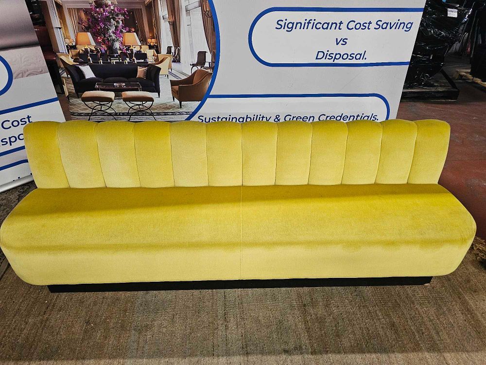 Lot 1169: Bespoke Yellow Velour Commercial Banquette Seating Bench (240cm)