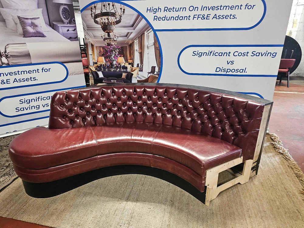 Lot 1177: Bespoke 3-Seat Burgundy Leather Chesterfield Curved Banquette Booth (Ex-Corinthia Hotel London)