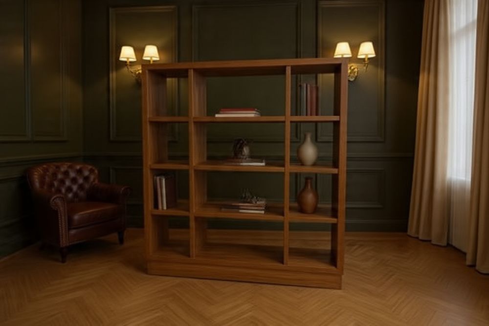 Lot 442: Large Bespoke Walnut Room Divider / Open Bookcase