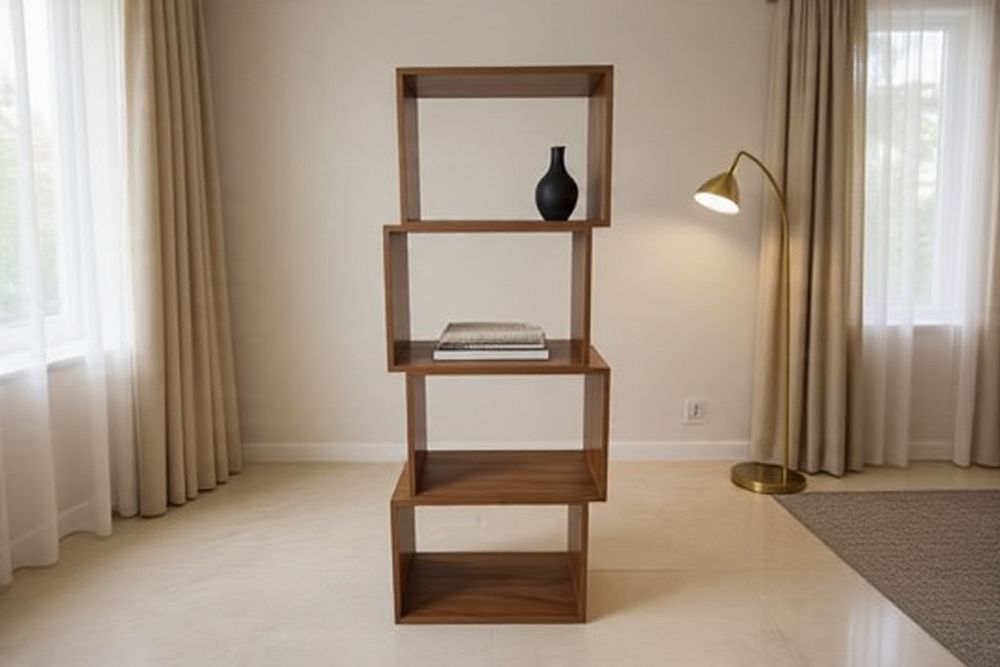 Lot 443: Bespoke Walnut Staggered 4-Tier Shelving Unit