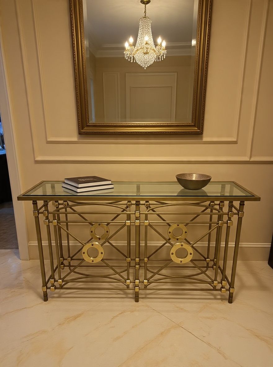 Lot 461: Bespoke Neoclassical Gilt Metal and Glass Console Table
