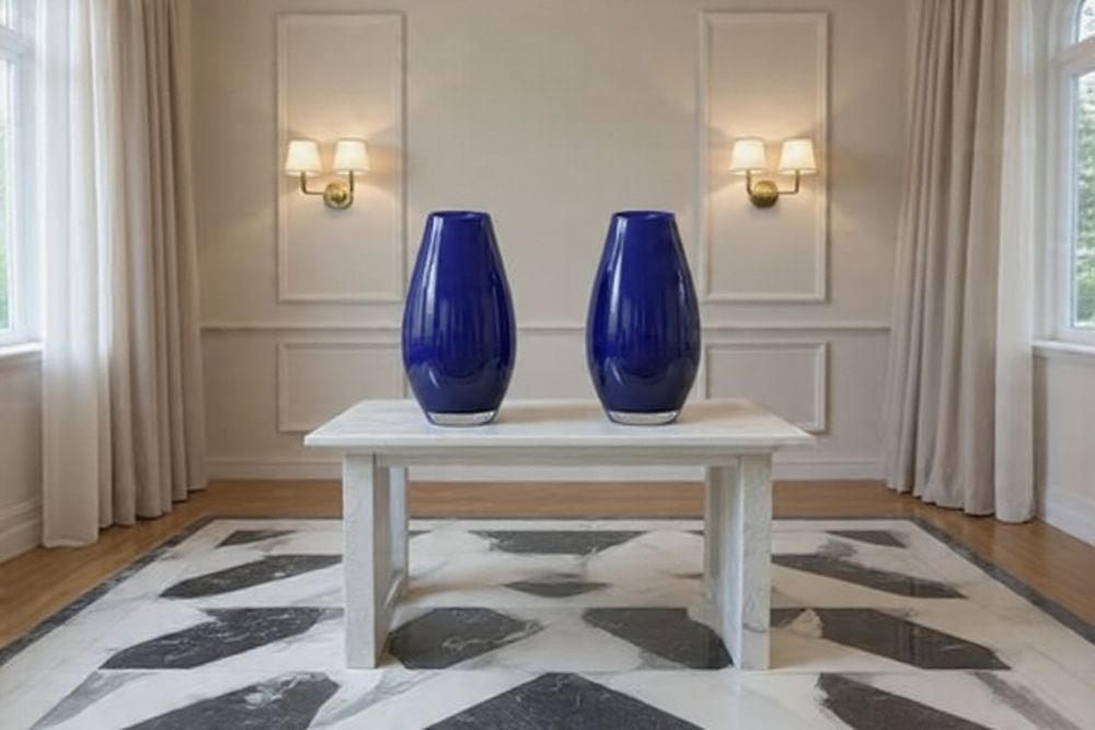 Lot 485: A pair of Contemporary Cobalt Blue Angled Art Glass Vase