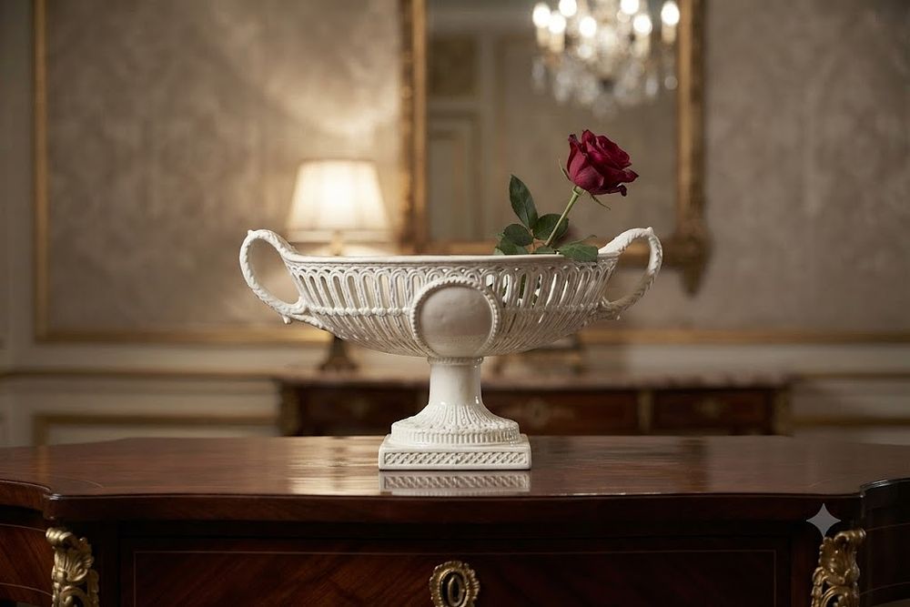 Lot 486: Neoclassical Cream Glazed Porcelain Centrepiece Urn by Krömer
