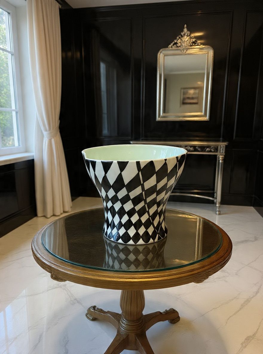 Lot 504: "Arlequin" Harlequin Pattern Porcelain Vase by Fabienne Jouvin Paris