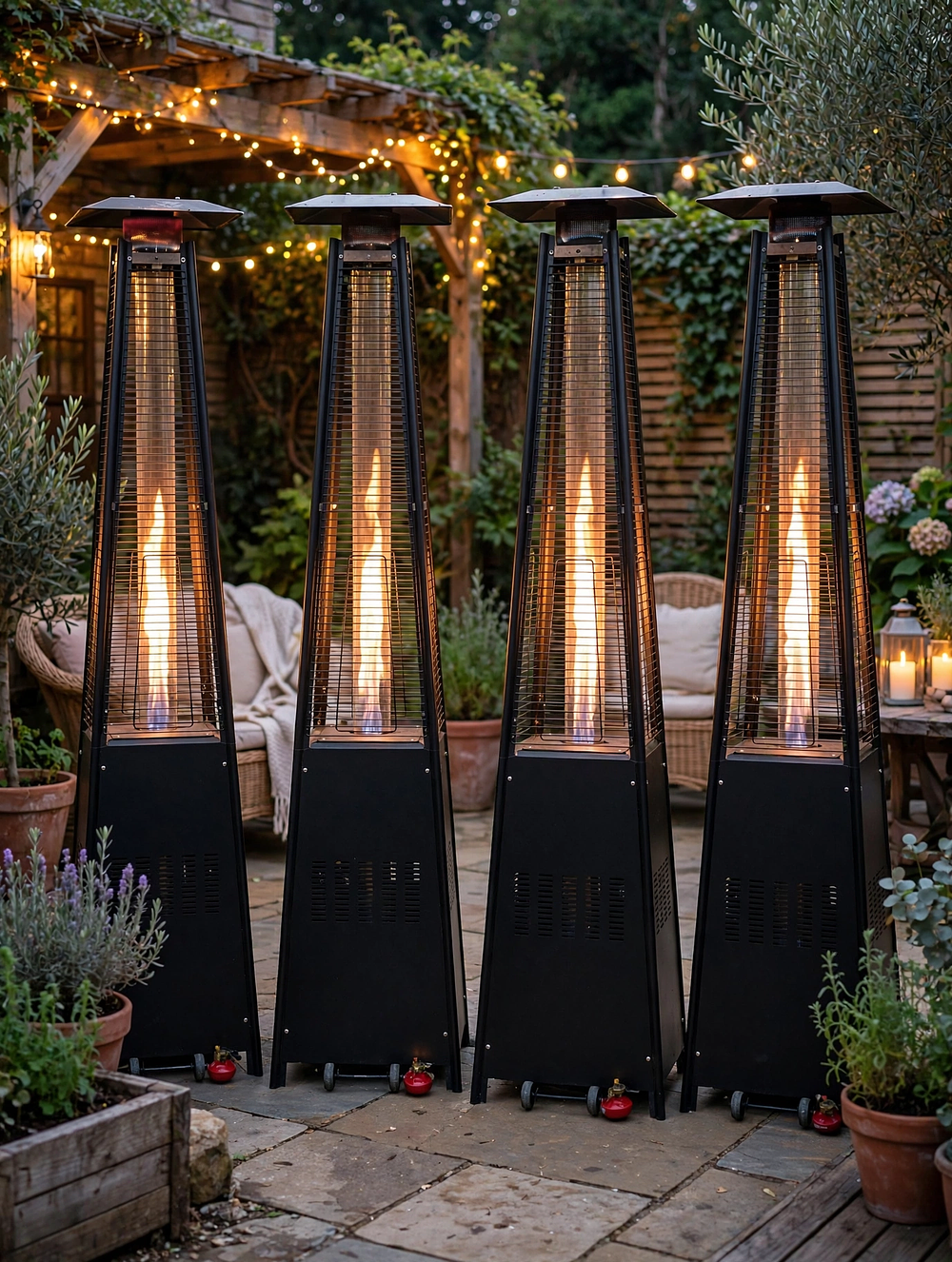 Lot 608: 4 x commercial free-standing outdoor gas patio heater in a matte black finish
