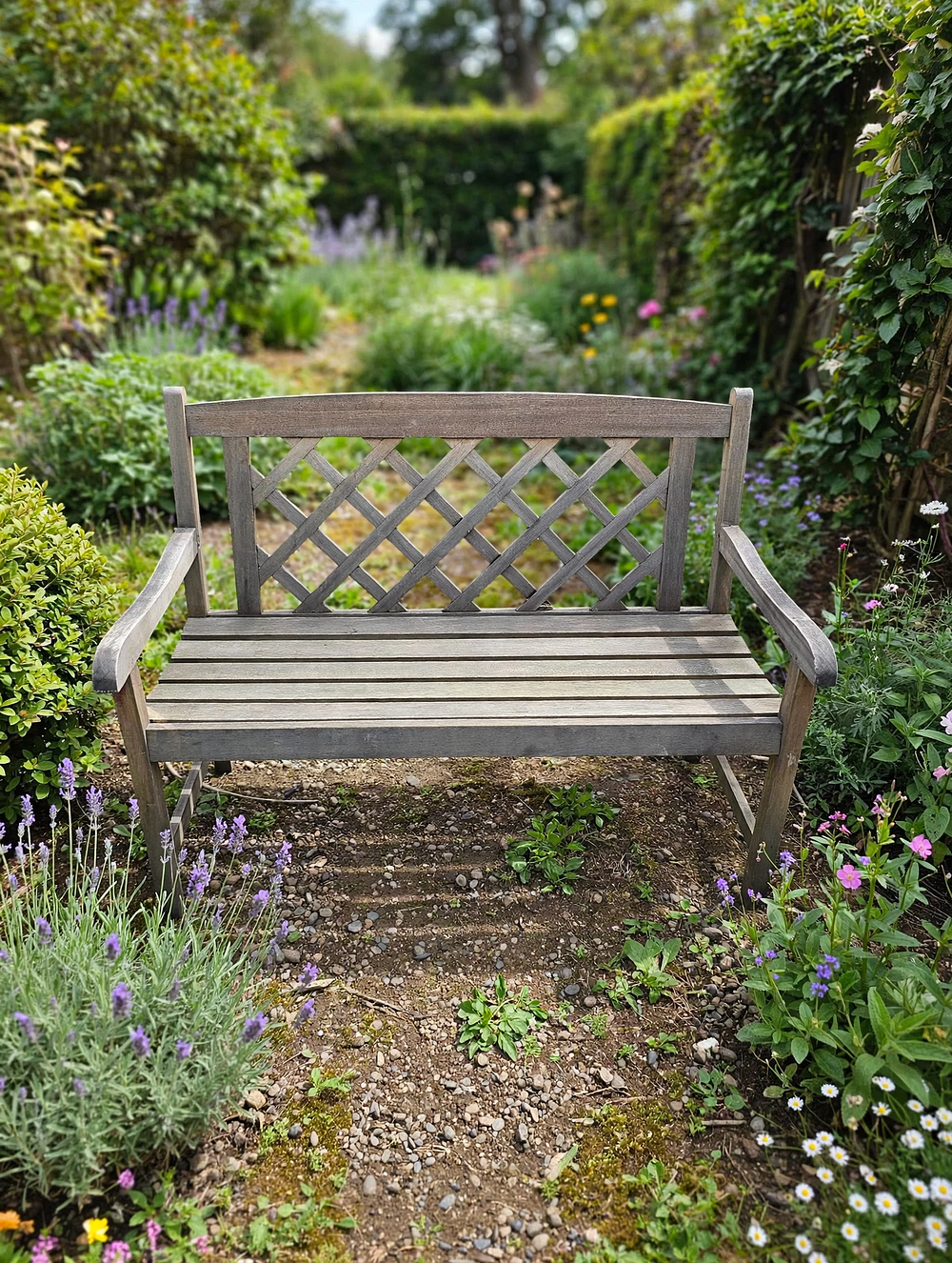 Lot 625: A robust outdoor wooden garden bench