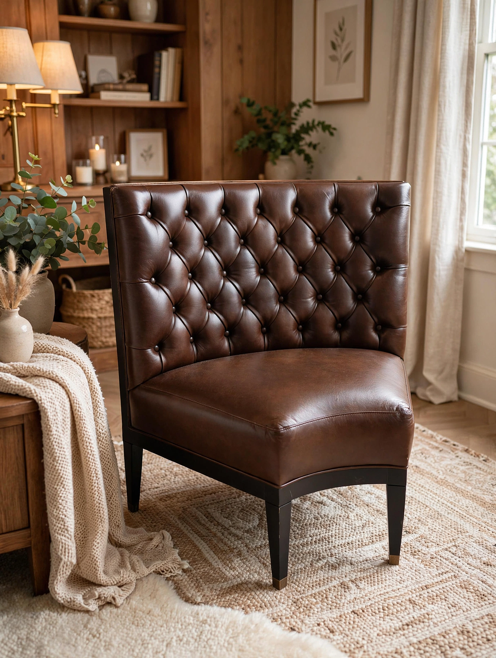 Lot 654: A luxury banqueting or dining armchair upholstered in fine brown leather
