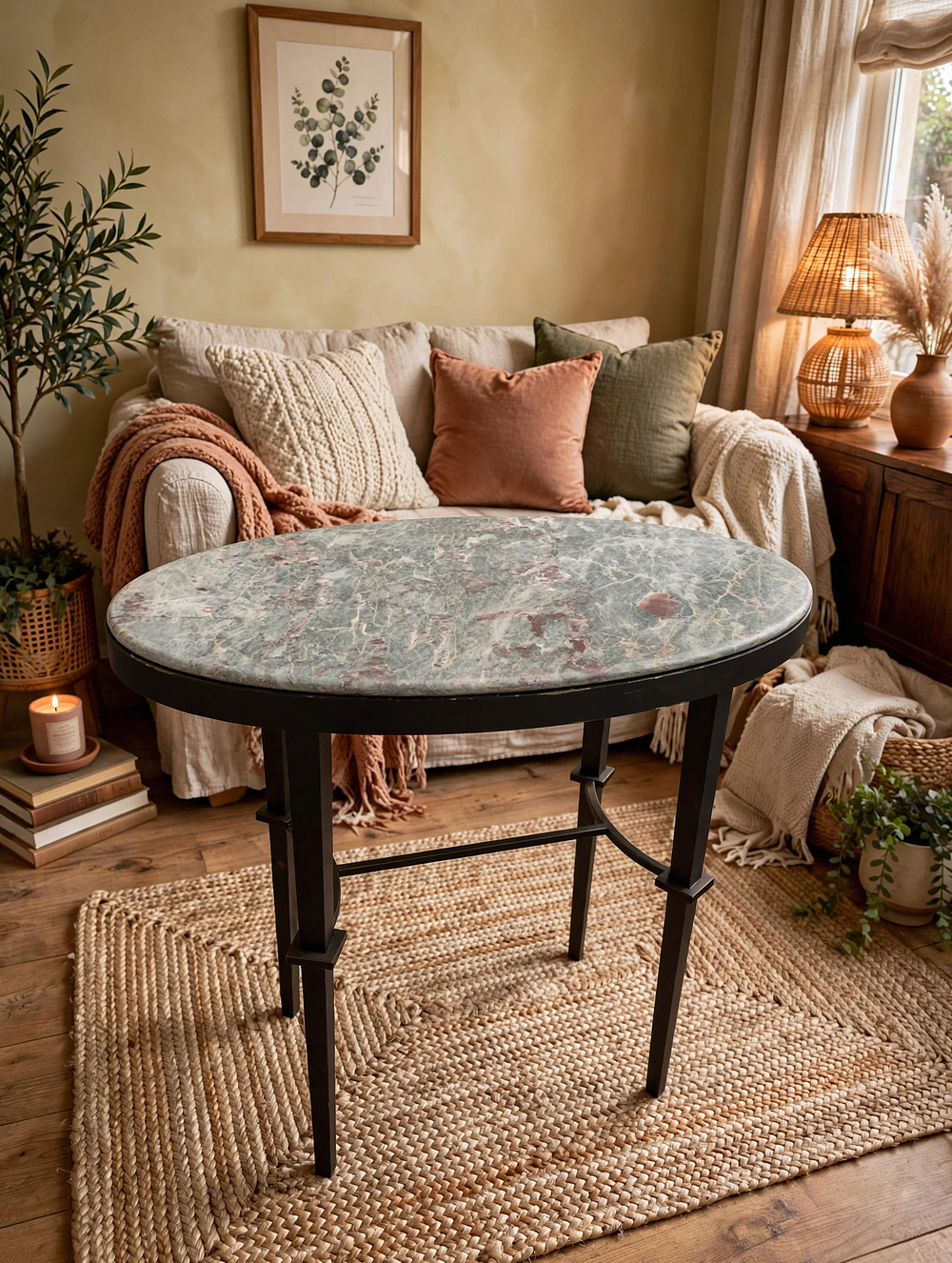 Lot 657: A high-poser bar table featuring a thick polished marble top panel