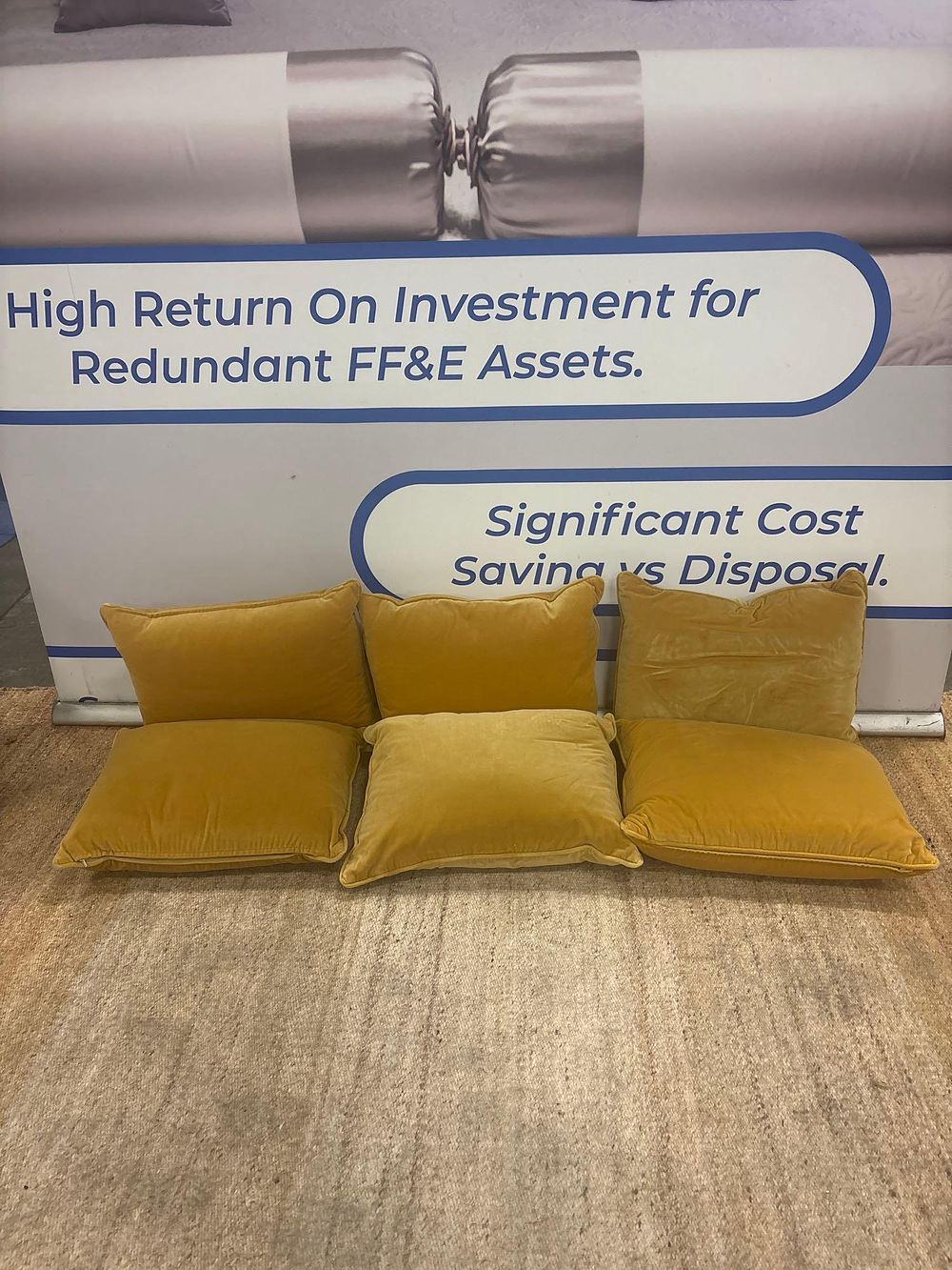 Lot 706: A lot consisting of six plush mustard yellow velour scatter cushions