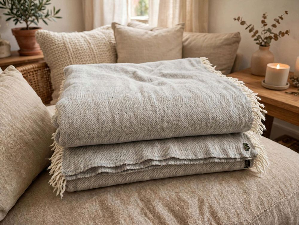 Lot 735: A lot consisting of two premium Tweedmill grey wool accent throws