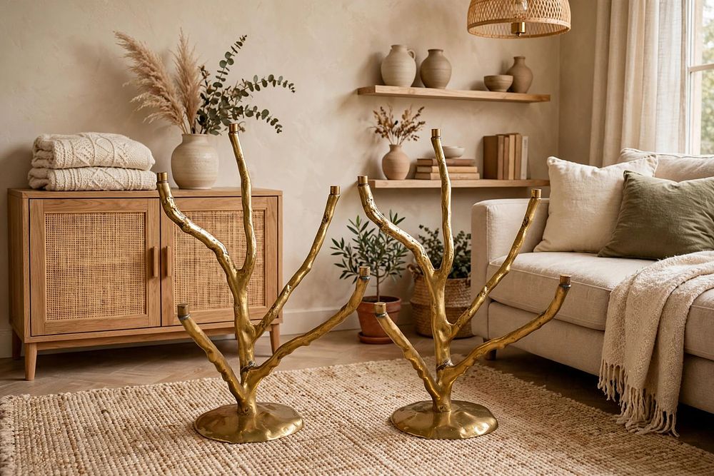 Lot 817: a pair of Bronze cast metal canape stand tree branches design