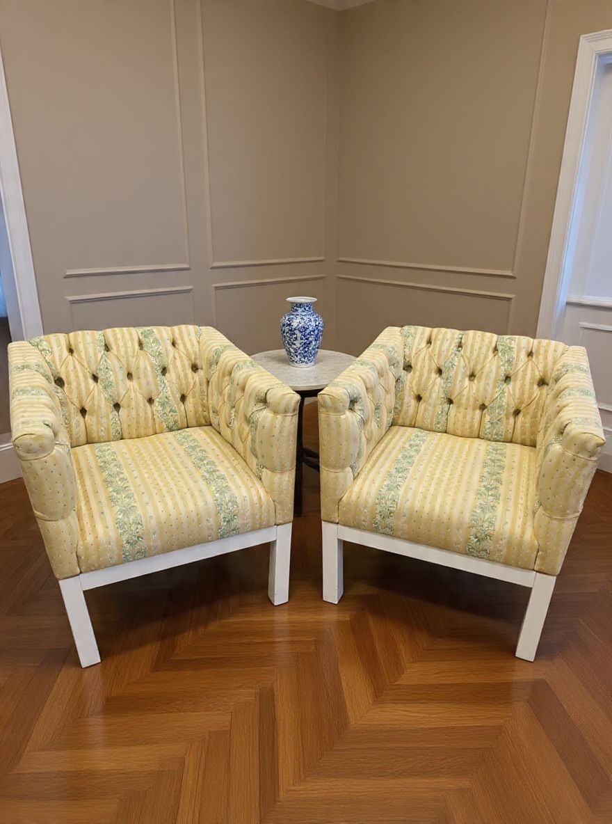Lot 915: A Pair of Contemporary Hollywood Regency Style Tufted Armchairs