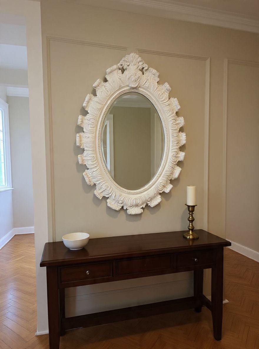 Lot 918: A Large Rococo Style White Painted Oval Wall Mirror