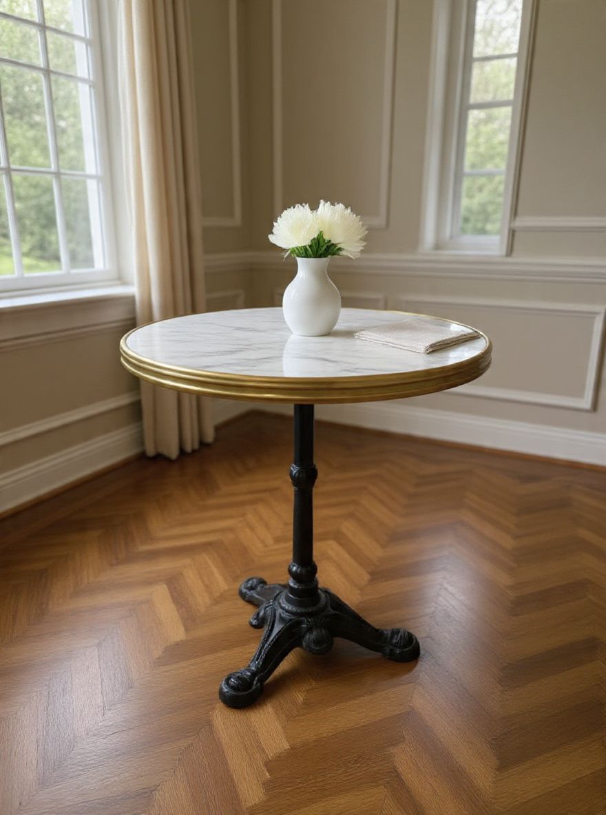 Lot 922: A French Style Round Bistro Table with Cast Iron Base