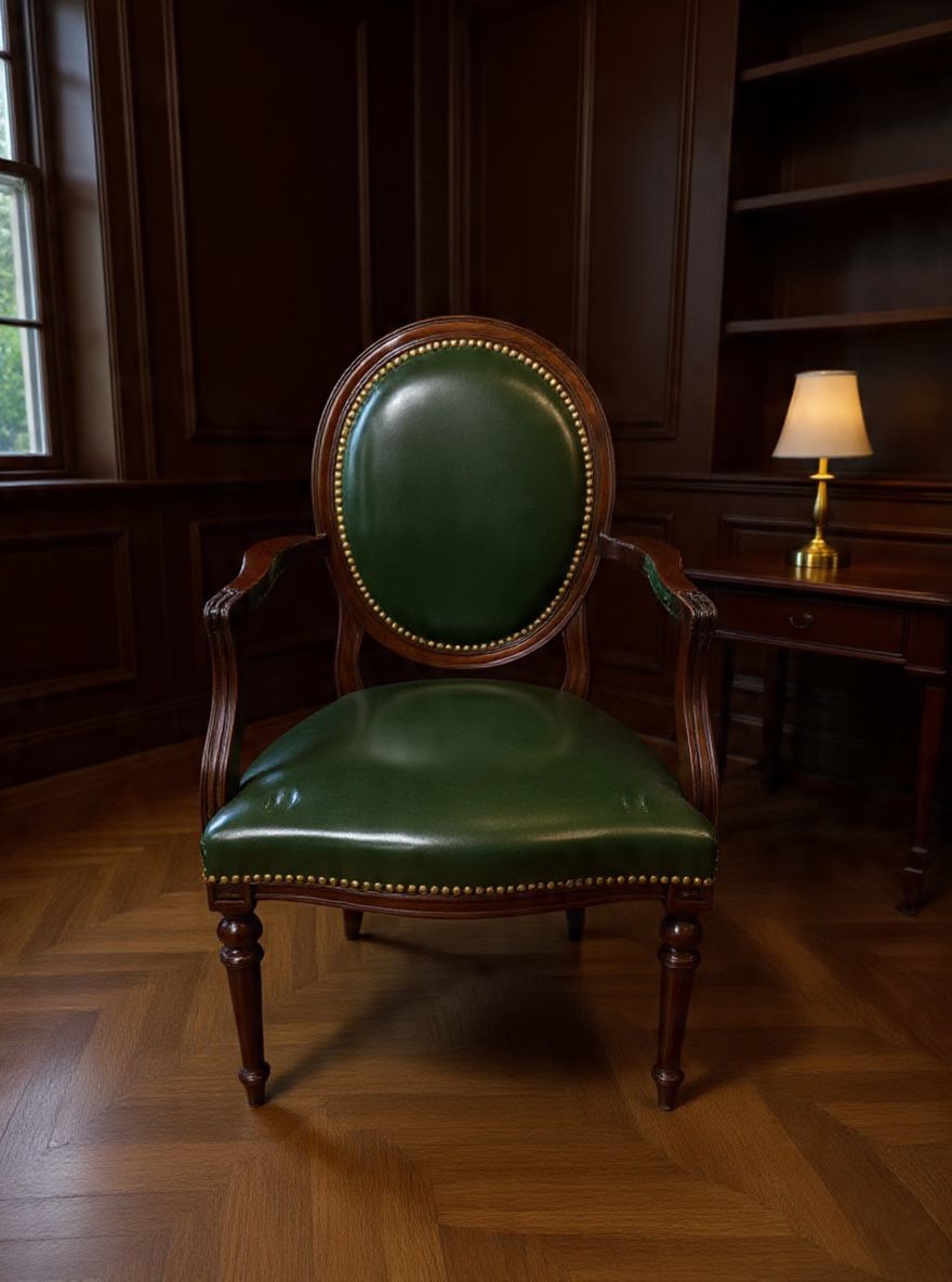 Lot 926: A Louis XVI Style Mahogany and Green Leather Desk Chair