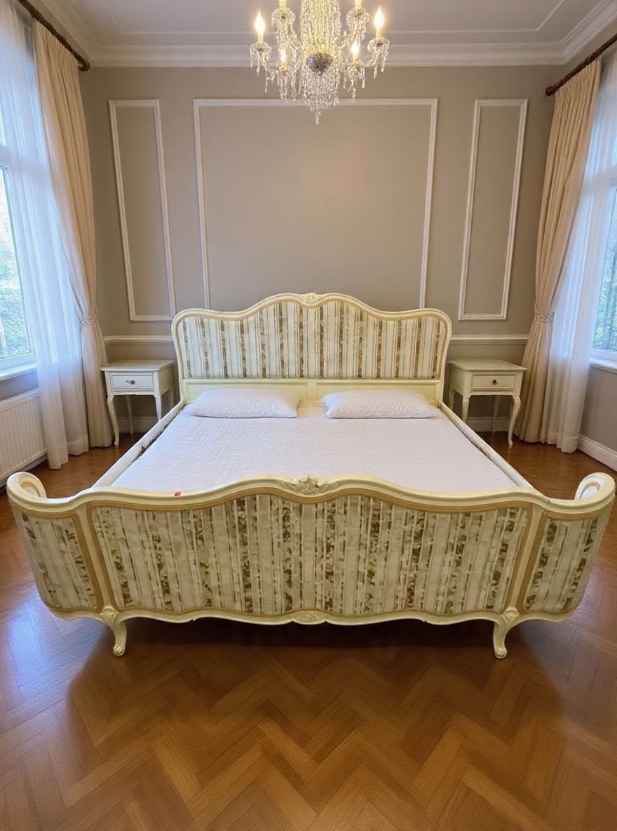 Lot 953: A Louis XV Style Cream Painted and Upholstered King Size Bedstead