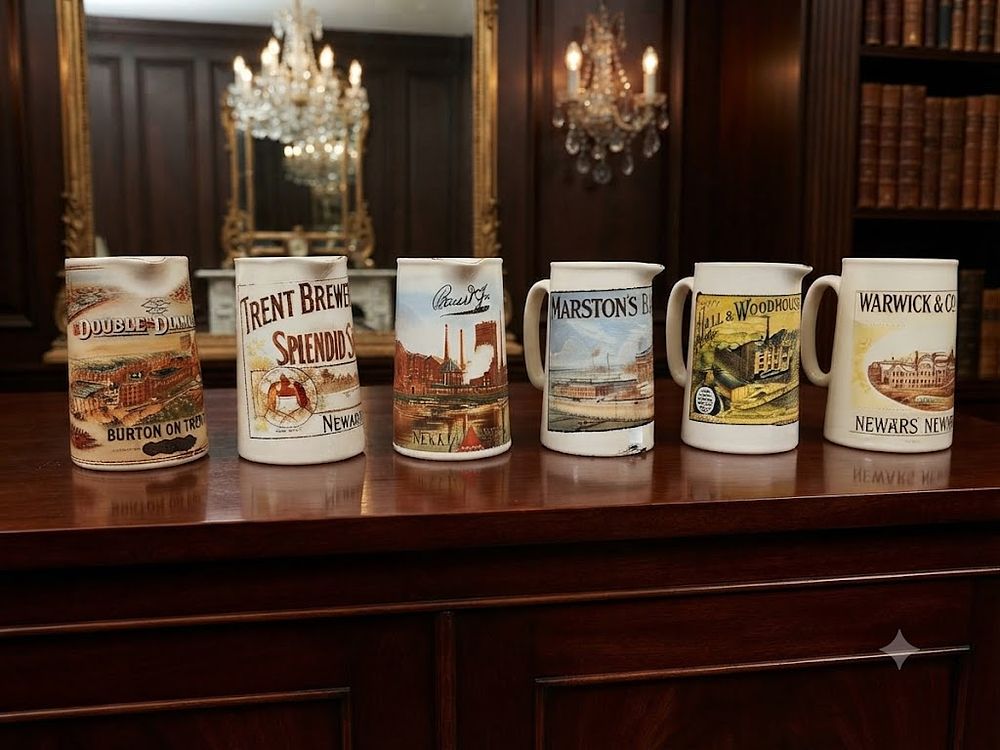 Lot 958: A Collection of Six Vintage British Brewery Advertising Jugs
