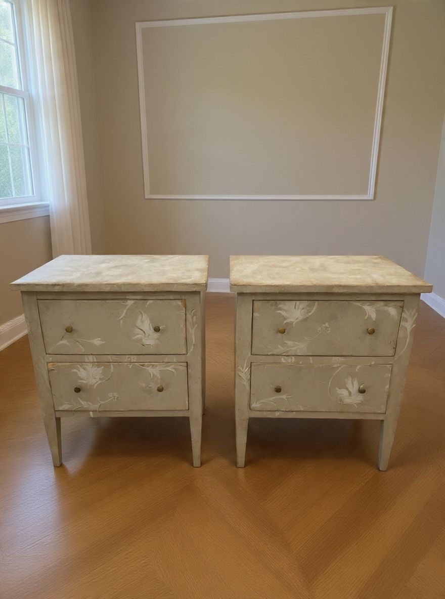 Lot 964: A Pair of Porte Italia Hand-Painted Venetian Style Bedside Chests