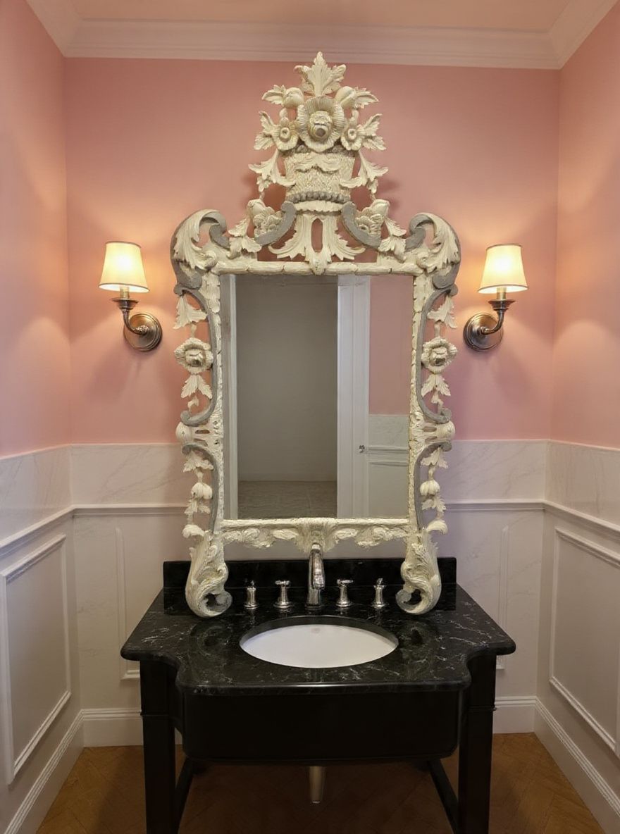 Lot 969: A Rococo Style Carved Cream and Grey Wall Mirror