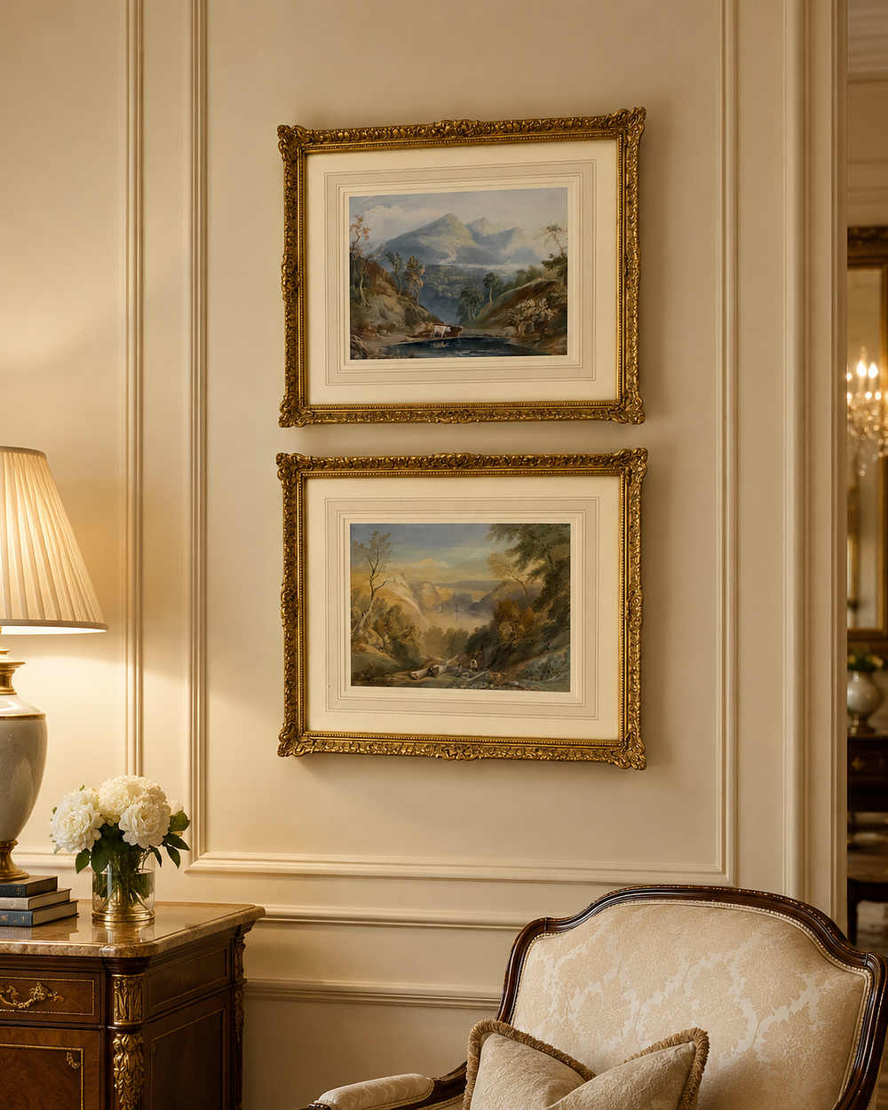 Lot 171: A Pair of Framed 19th-Century Style Landscape Prints After Samuel Jackson