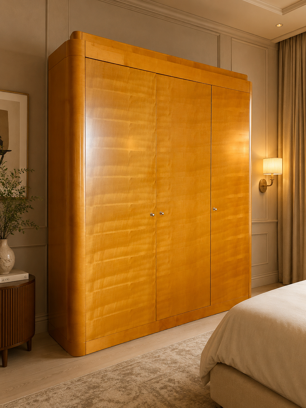 Lot 200: Art Deco Style Three-Door Maple Veneer Wardrobe by Francesco Molon