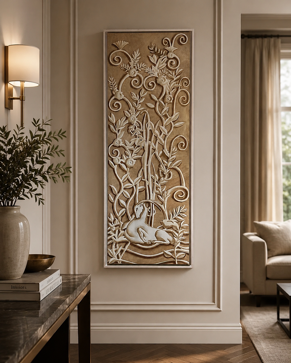 Lot 225: A Large Contemporary South-East Asian Style Bas-Relief Trompe-l'œil Fine Art Print