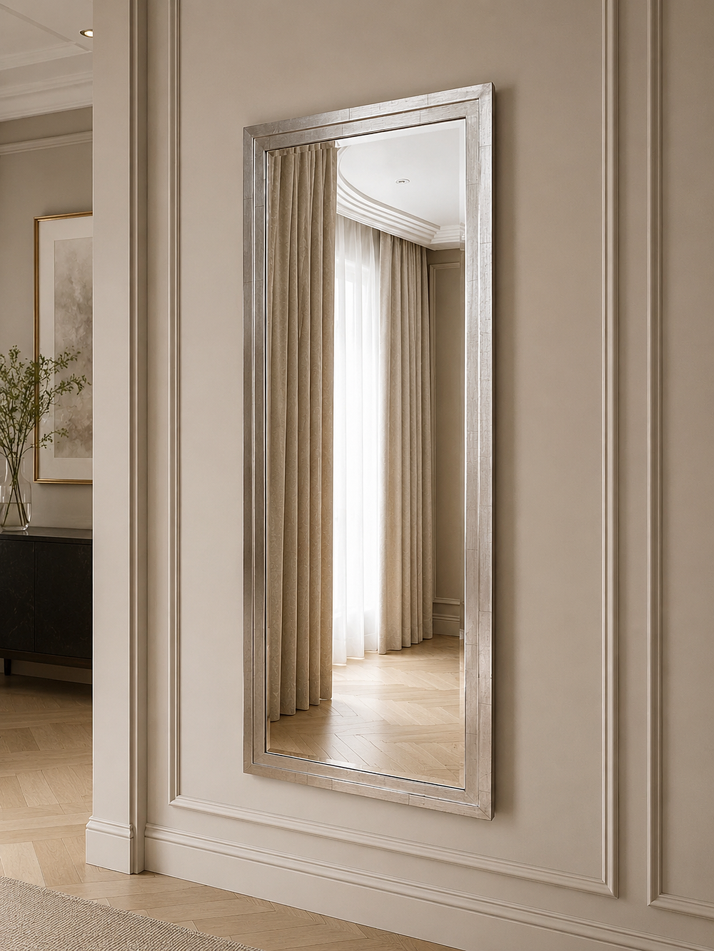 Lot 306: A Modern Silvered Rectangular Wall Mirror