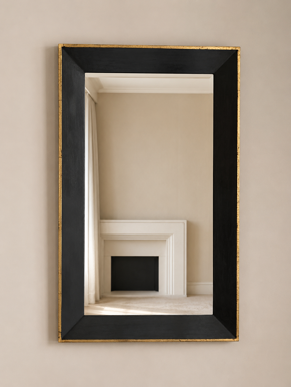 Lot 325: A Contemporary Neoclassical Style Black and Gold Gilt Wall Mirror