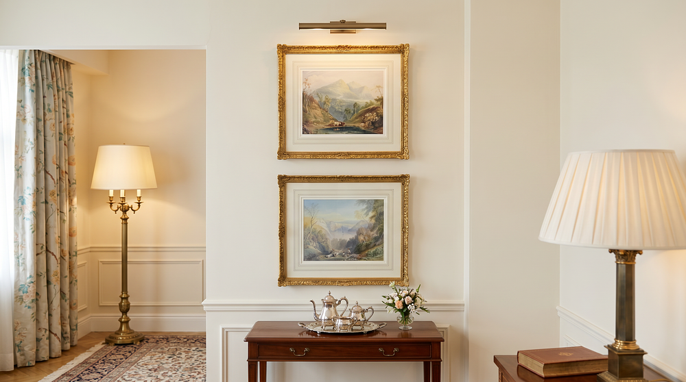 Lot 379: A Pair of Framed Classical Landscape Prints After John Varley OWS (1778–1842)