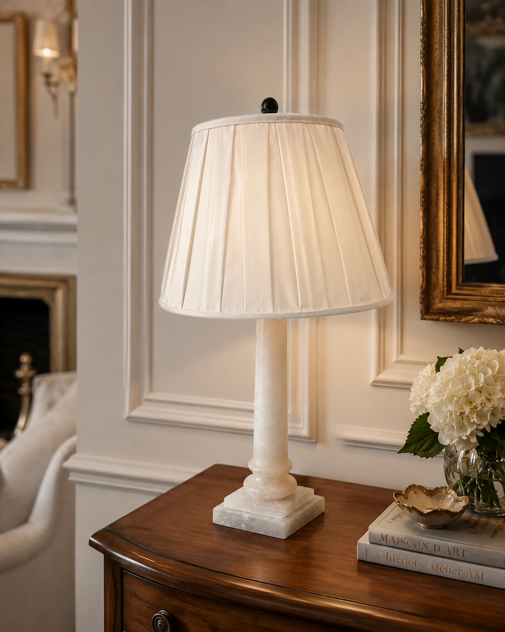 Lot 384: A Neoclassical Style Carved Alabaster Column Table Lamp