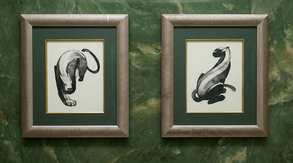 Lot 438: A Pair of Contemporary Art Deco Style Black Panther Prints, After Paul Jouve