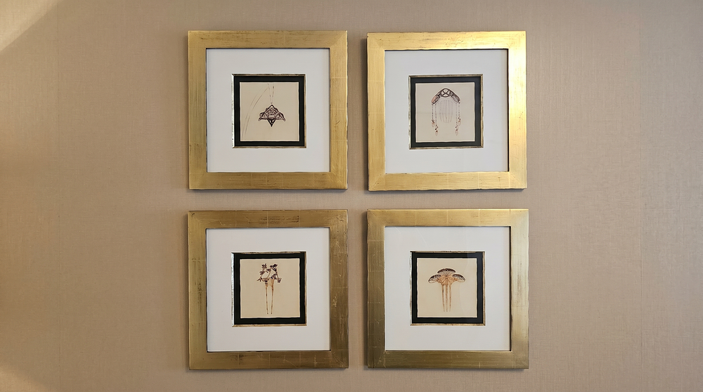 Lot 453: A Set of Four Framed Art Nouveau Jewellery Design Prints after René Lalique (1860–1945)