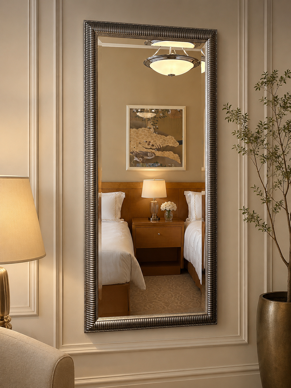 Lot 489: A Reeded Ribbed Wall Mirror A