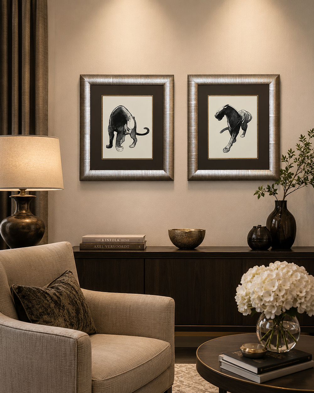Lot 496: A Pair of Contemporary Art Deco Style Black Panther Prints, After Paul Jouve