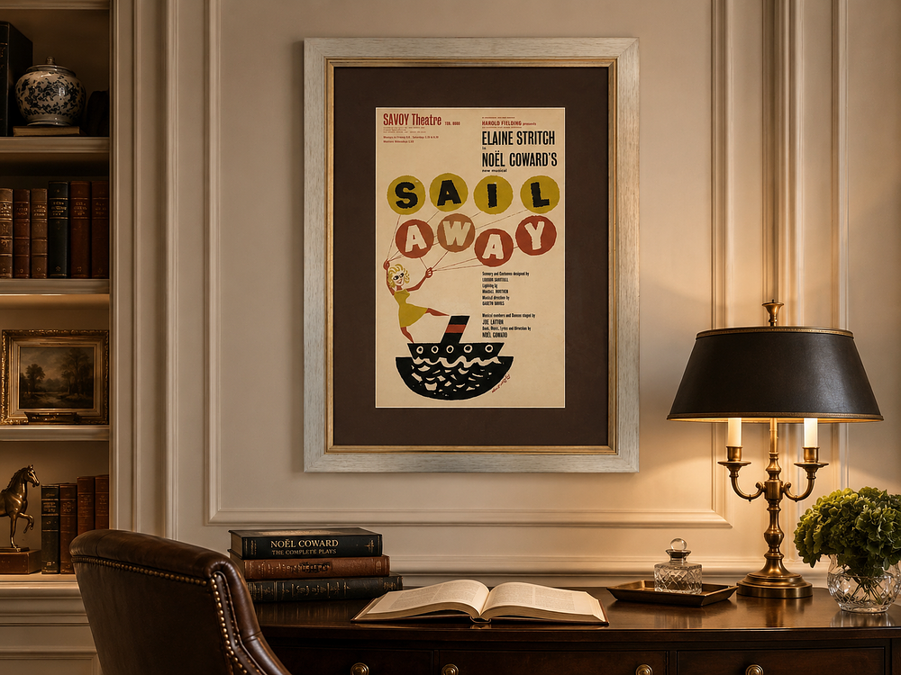 Lot 521: A Framed Vintage Theatrical Poster Print – Noël Coward's "Sail Away" at the Savoy Theatre