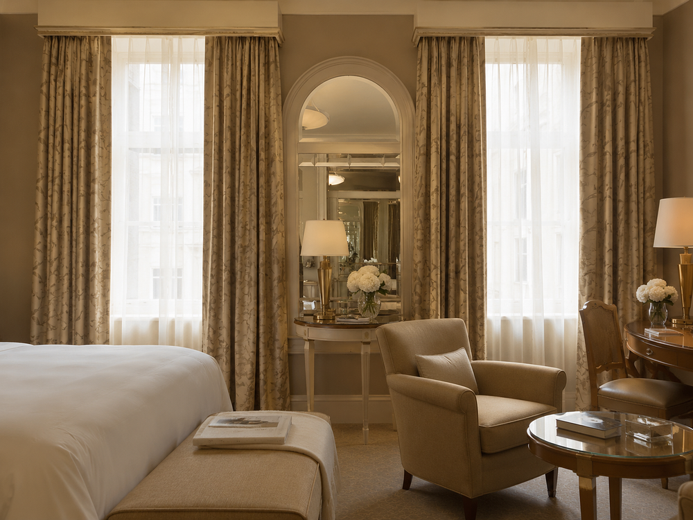 Lot 553: 2 x pairs of high-end, full-length window drapes