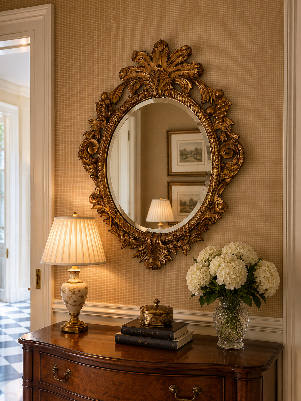 Lot 598: Chippendale Style Oval Gold-Gilt Wall Mirror