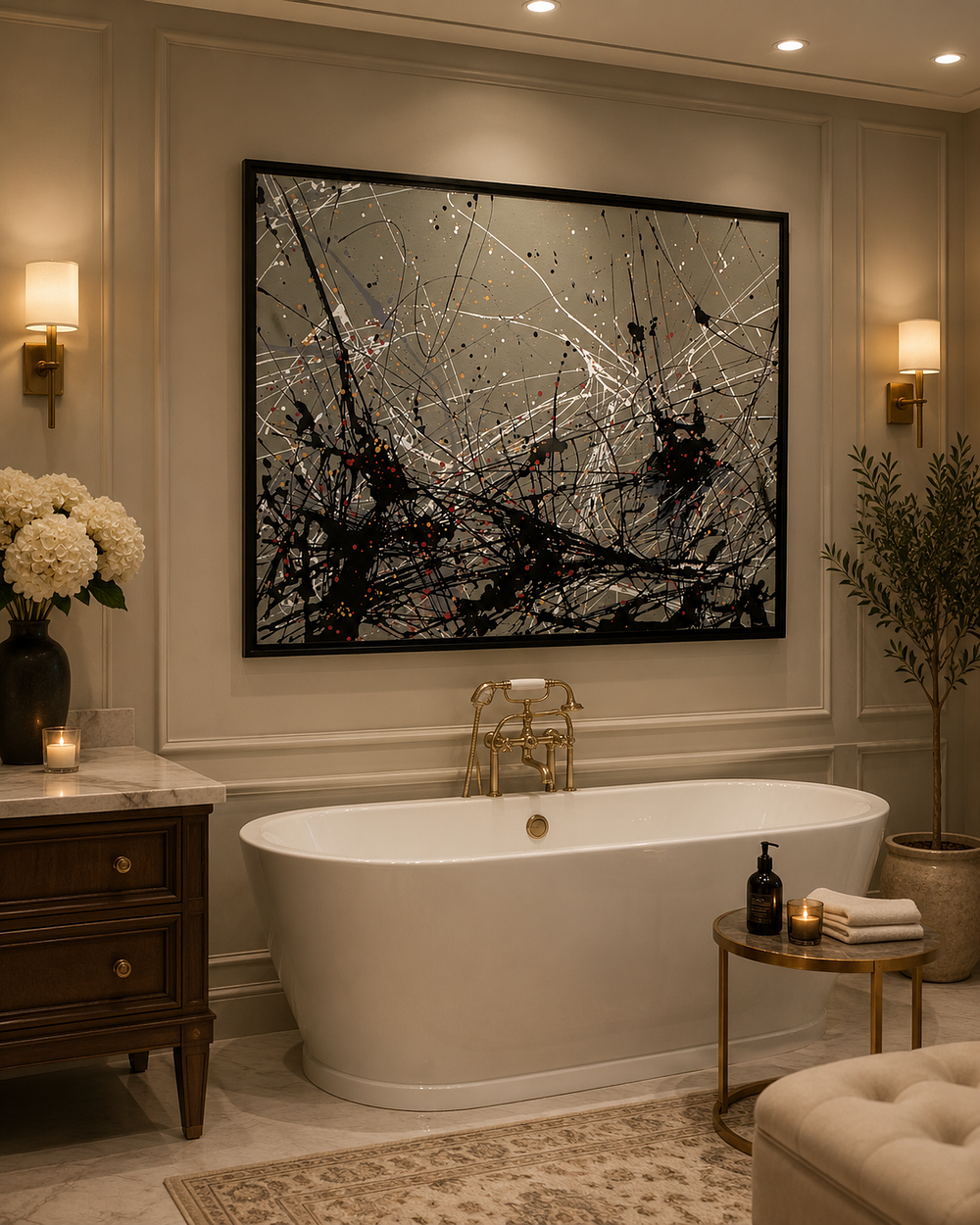 Lot 630: A Large Abstract Expressionist Framed Print, In the Manner of Jackson Pollock