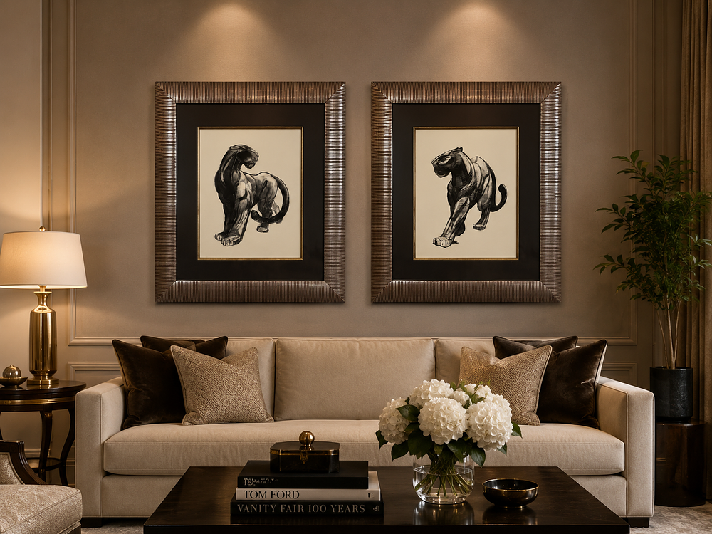 Lot 881: A Pair of Contemporary Art Deco Style Black Panther Prints, After Paul Jouve