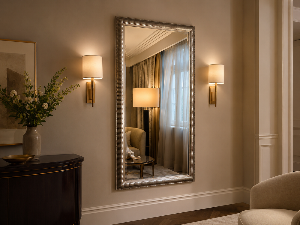 Lot 938: A Reeded Ribbed Wall Mirror A