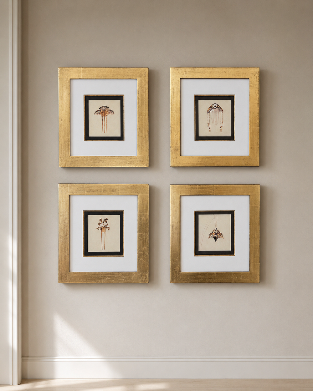 Lot 1030: A Set of Four Framed Art Nouveau Jewellery Design Prints after René Lalique (1860–1945)