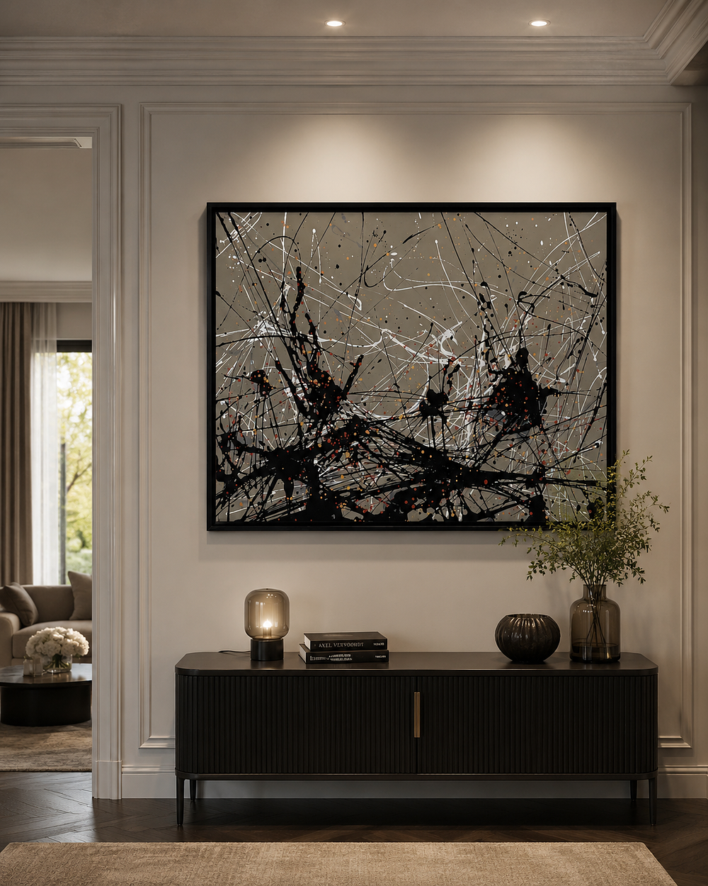 Lot 1083: A Large Abstract Expressionist Framed Print, In the Manner of Jackson Pollock