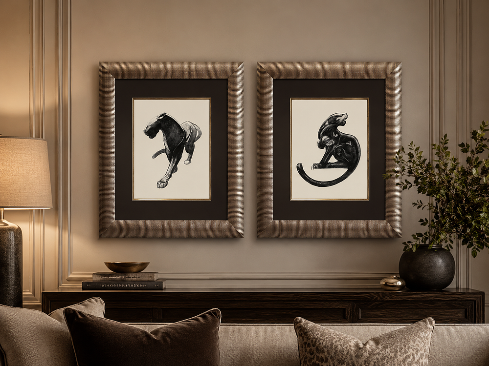 Lot 1091: A Pair of Contemporary Art Deco Style Black Panther Prints, After Paul Jouve