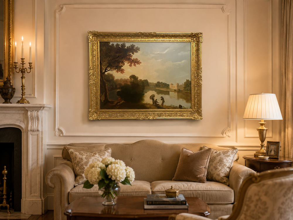 Lot 1262: A Large Framed Giclée Canvas Reproduction of Richard Wilson's "Syon House from across the Thames"