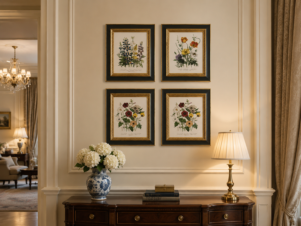 Lot 1263: A Set of Four Reproduction Botanical Studies After Antique Engravings