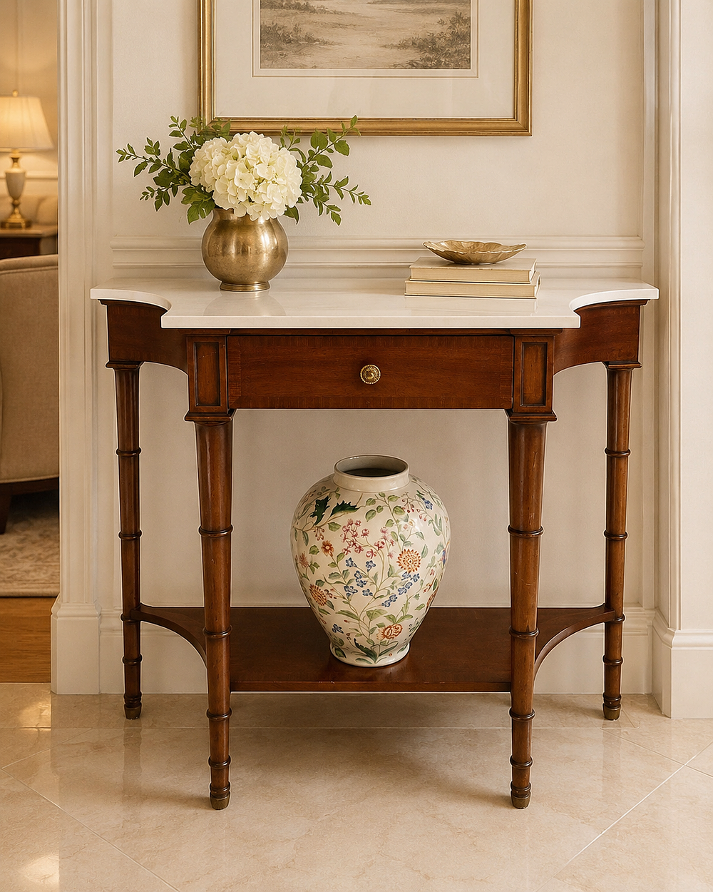 Lot 1271: A Regency Revival Mahogany and White Marble Console Table